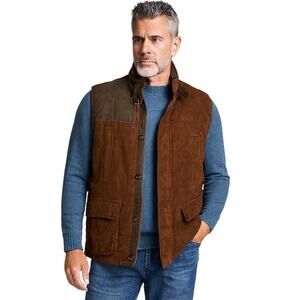 Cremieux Men's XL Brown Leather & Suede Quilted 10 Pocket Hunting Vest Gun Patch